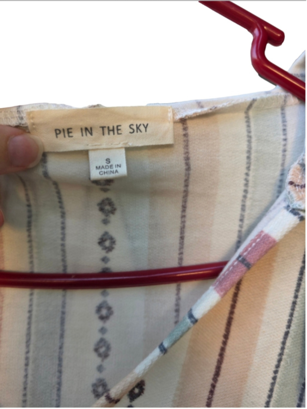 Women's Pie in the Sky Striped Hoodie Shirt Size S Beige Pink boho-inspired chic - Picture 2 of 13